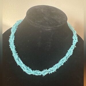 🩵✨ Aqua Blue Chip 3-Strand Twist Necklace + Solid 14K Gold Clasp (42.99g)